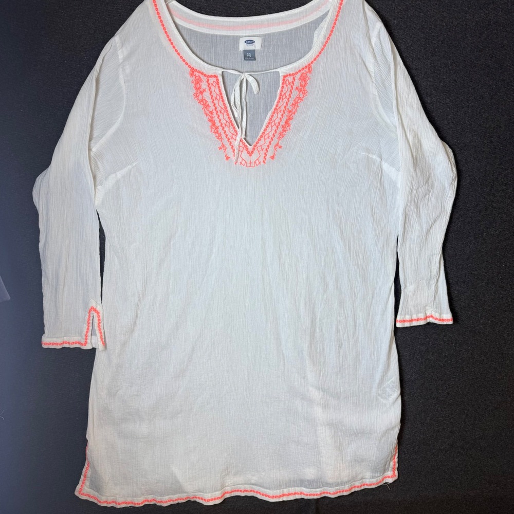 Old Navy White Swim Coverup with Coral Embroidery - Picture 6 of 13